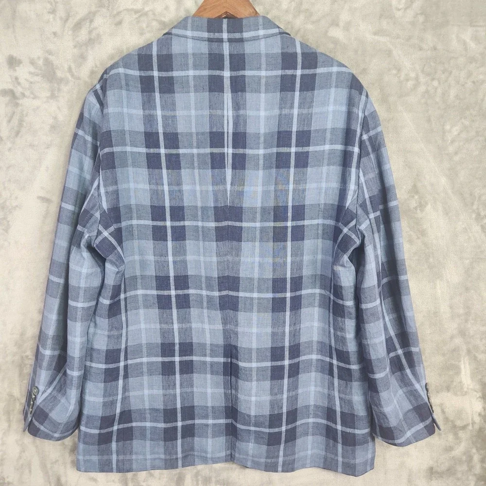 Lauren Ralph Lauren Blazer Mens 46R Blue Plaid Linen Preppy Old Money Classic
